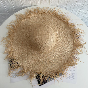 Summer Ins Travel Vacation Style Lafite Straw Hat Women's Big Brim Three-dimensional Pattern Design Sunscreen Rust Beach Hat