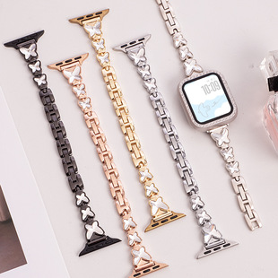 Применимо Apple iwatch10 Apple ремешок металлический три бабочки женский applewatch8/9 ремешок для часов