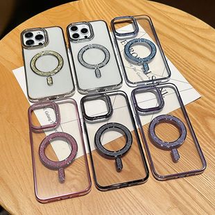 Advanced Flash Diamond Magnetic Suction Suitable for iPhone15promax Phone Case Japanese and Korean 14 Drop-resistant Protective Case 13 Niche