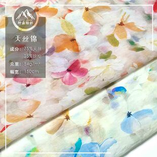 Ambience Sweet Pastoral Flower Tencel Chiffon Printed Fabric Spring and Summer Women's Sling Top dress Fabric