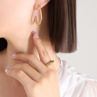 Exaggerated European and American three-dimensional geometric C- shaped large hoop earrings tide cold wind stainless steel niche design sense Winter earrings