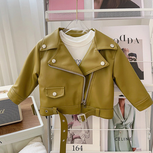 Children's Coat 2024 Autumn New Girls' Motorcycle Short Leather Jacket for Boys and Girls Foreign Trade Fashion Leather Clothes for Hair