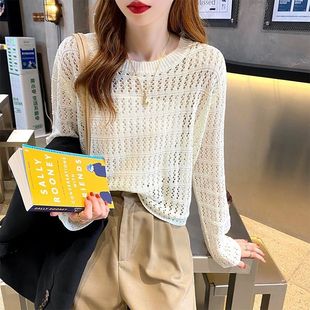 Hollow-out Knitwear Women's New Early Spring 2023 Explosions Spring and Summer Thin Loose Outer Wear Sweater Air-conditioning Shirt Top Women