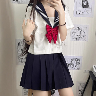Japanese-Style Jk Uniform White Three-Piece Basic Set College Style Student School Uniform Female Sailor Suit Pleated Skirt Short Skirt Summer