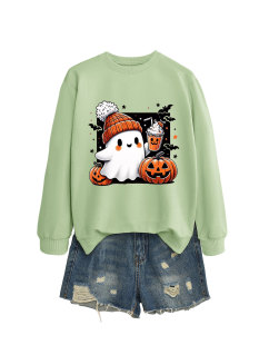 Amazon Cross-border Fashion Long-sleeved Shirt Women's Ghost Hat Milk Tea Pumpkin Autumn and Winter Versatile Crewneck Sweater