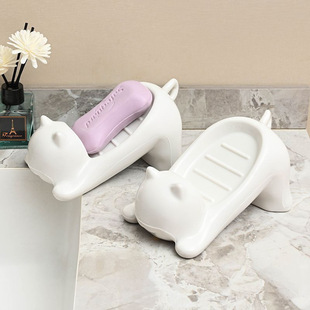 Cartoon Cat Plastic Soap Box Creative Cute Bathroom Soap Box Storage Rack Bathroom White Cat Soap Box