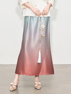【Zhihe Tang】Acetate Satin Gradient Skirt for Women, Spring High-Waisted Slimming A-Line Skirt with a High-End Feel, Mermaid Skirt