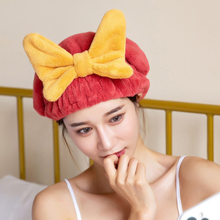 New Coral Fleece Bow Hair Drying Cap Cute Princess Cap Thickened Water Absorbent Quick-drying Shower Cap Hair Wiping Towel