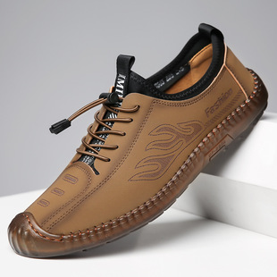 New Beef Sole Low-top Men's Shoes Wholesale Casual Leather Shoes Fashionable Slip-on Lightweight Breathable Fashionable Comfortable Sports