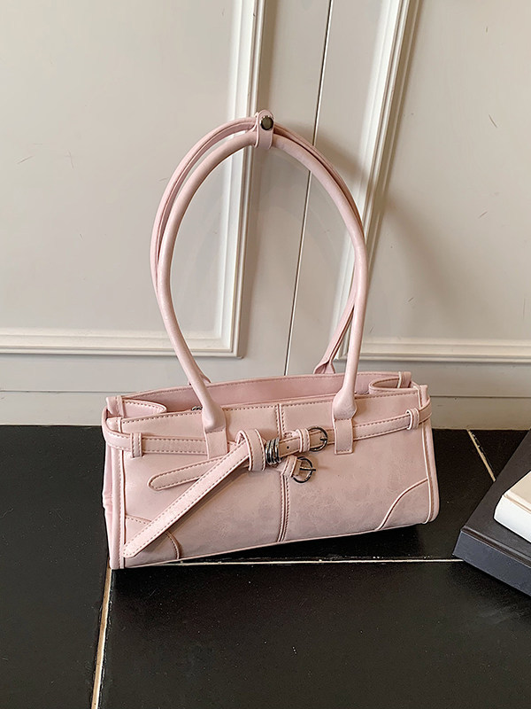 Korean niche pink underarm bag for women, 2026 new retro handbag, commuter bag, sexy metal buckle shoulder bag.