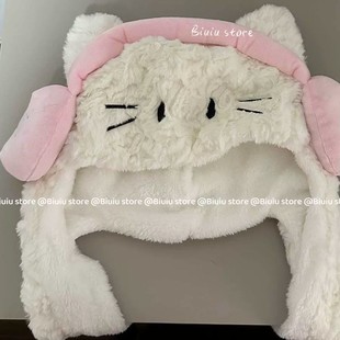 Scarf Cat Thickened Soft Girl in stock Warm Autumn and Winter Hat Second Sweet fleece-lined Headset Hat One-piece Hair