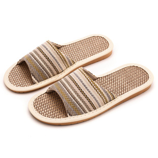 Japanese Style Linen Slippers Women's Summer Fashion Couple Home Indoor Household Non-Slip Fabric Slippers Men's Summer