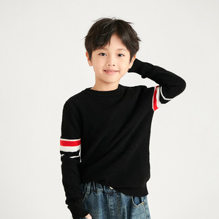 24 Autumn New Children's All-match Round Neck 12-pin Three-color Sleeve Sweater for Boys and Girls Top Knitted Base Shirt