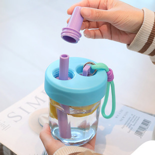 Water Cup Girl's Summer High Color Value Internet Popular New 2024 Portable Cup with Tea Compartment Cute Straw Cup