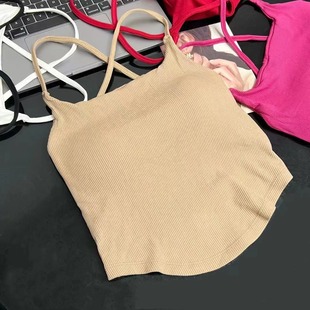 2874# Explosions Sewing Threaded Camisole Vest Cross Beautiful Back Cure Machine Integrated Chest Pad Sexy Big Backless
