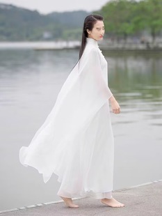 Artistic retro tea clothes women's clothing fairy Zen dance clothes White yoga meditation clothes meditation dress two-piece suit