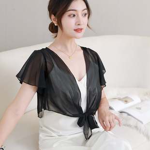 Summer Short Sun Protection Clothing Women's Cardigan Outer Wear Thin Fashion Seven-point Sun Protection Clothing Shirt New Chiffon Shawl Women