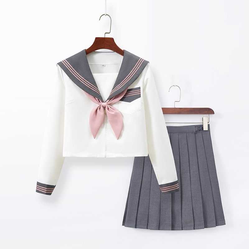 Jk uniform full set of new gray three original jk skirt sailor suit academic style pleated skirt suit skirt for school