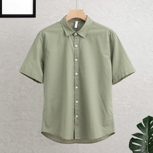 2023 Summer Men's Thin Linen Shirt Short-sleeved Casual Daily All-match Sweat-absorbent Breathable Shirt Collar T-shirt