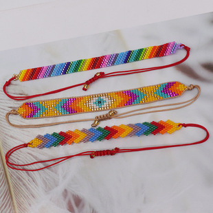 Rainbow Color Simple Oblique Stripe Miyuki Bracelet Fashion Colorful Devil's Eye Arrow Glass Bead Bracelet