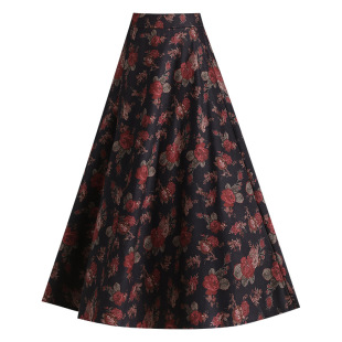 Printed Woolen Skirt Women's Autumn and Winter 2024 New High Waist Slimming Hip Covering Mid-Length Large Swing Pleated Skirt Long Skirt