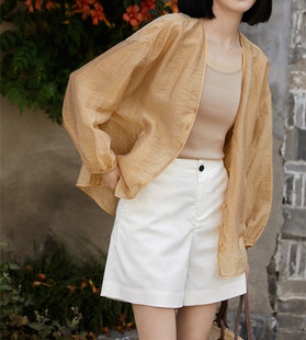 2025 Summer Light Oxygen Sense Artistic Attitude Fairy and Transparent Lightweight Tencel Neck Sun Cardigan Short Coat Women