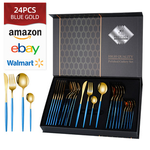 Cross-border Amazon Portugal stainless steel tableware 24-piece set knife, fork and spoon high-grade Western tableware gift box suit