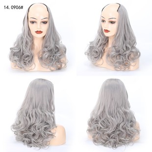 U-shaped half-head wig Women's Mid-length large wave pear flower roll split natural fluffy long curly hair chemical fiber head cover