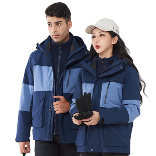 High-end outdoor assault clothing men's and women's two-piece three-in-one plus velvet padded warm climbing ski clothing logo