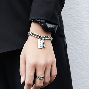 Korean Style Dumbbell Chain Bracelet Men's Trendy Distinctive Street Hip-Hop Style Bracelet Simple Fashion Men's Cuban Bracelet