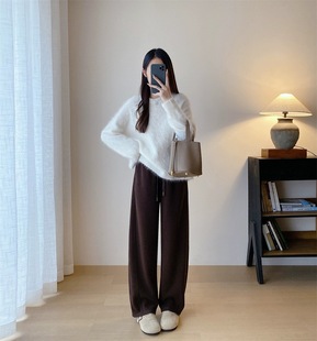 Acetic Acid Silk Cashmere Pants Narrow Casual Straight Wide Leg Pants Banana Sickle Scimitar Pants Women's Autumn and Winter