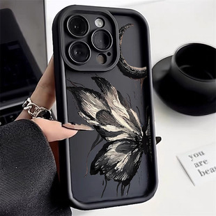 Картина маслом бабочка для iPhone15PROMAX силиконовый чехол для телефона Skin Feel IP14pro Apple IP15 анти-капля