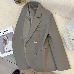 Spring and Autumn 2024 New Grey British Style Suit Jacket Women's French Texte Fashionable Small Suit