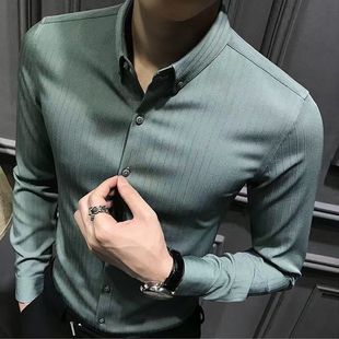 New Stretch Long-sleeved Shirt Men's Spring and Autumn High-end Striped Shirt Handsome Casual Business Non-ironing Top