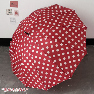 12 Bone Photographs Nice Wave Point Straight Umbrella Korean Reinforced Windproof Wood Curved Handle Long Umbrella Red Umbrella Wedding Supplies
