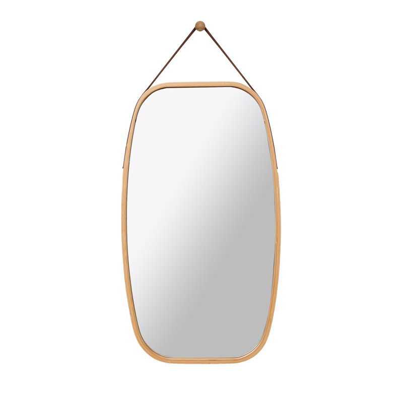 Wall-Mounted Bathroom Mirror, Hotel Wall-Mounted Bamboo Wooden Wall Dressing Mirror, Nordic Round Mirror, Wall-Mounted Full-Length Mirror, Cross-Border Best-Selling Model
