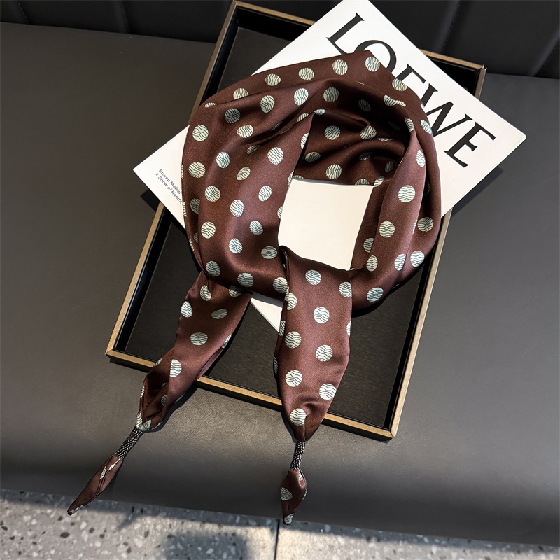 Triangle scarf, neck scarf, women's spring/summer style, polka dot brown, Korean style small shawl, soft pendant neck protector, small silk scarf for women.