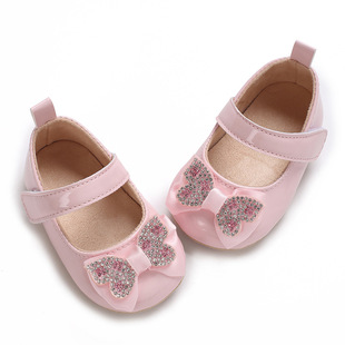 Spring and Autumn 0-1 Year Old Baby Girl PU Bottom Toddler Shoes Bow Princess Shoes