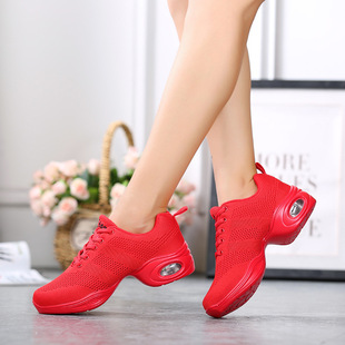 Hollow Dancing Shoes Women's Soft-soled Flying Mesh Surface Mid-heel Square Dance Shoes Air Cushion Running Shoes