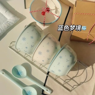 Early Snow Ceramic Bowl Household One-person Dining Tableware High-value Rice Bowl Plate Cute Eamish Bowl Special Nice Bowl