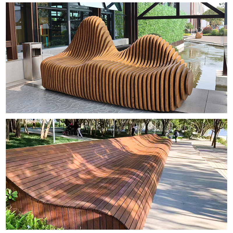 Taohuajiang Outdoor Art Stool, Special-Shaped Bamboo and Wood Leisure Chair, Park Landscape Creative Furniture, Customized by Manufacturer