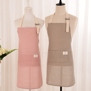 New Cotton and Linen Apron Household Women's Kitchen Cooking Small Fresh Thin Breathable Work Clothes Cotton and Linen Encircled Milk Tea