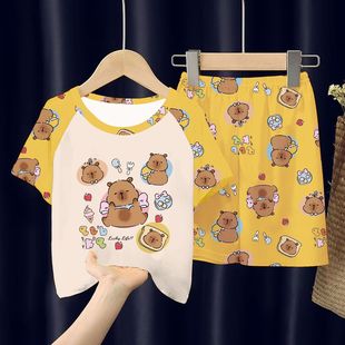 Summer Children's Pajamas for Boys and Girls Kabibala Large Children's Short-sleeved Shorts for Girls Cartoon Capybara Home Clothes
