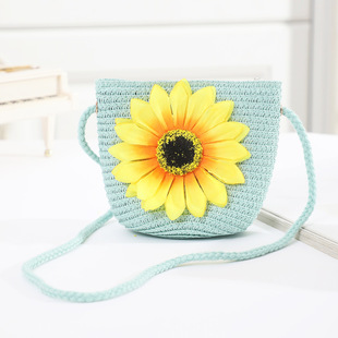 Summer Children's Messenger Bag Cute Flower Straw Bag Korean Style Girl Travel Sweet Coin Purse Factory Cross-border Style