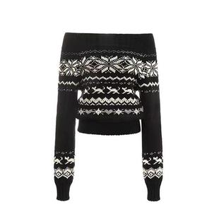 Christmas atmosphere Fairland off-shoulder sweater women's autumn and winter 2024 new inside sweater hot girl top