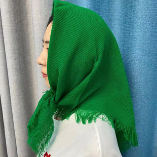 Rural Old Lady Woolen Square Scarf Labor Protection Lower Ground Work Headscarf Autumn and Winter Warm Double Layer Pure Color Old-fashioned Square Scarf