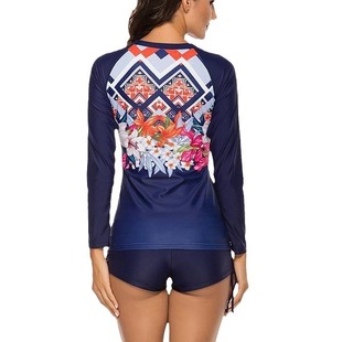 New beach sun protection cross-border long-sleeved swimsuit Amazon print high waist surfing swimsuit suit European and American diving suit