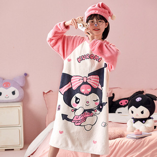 Pajamas Girls Nightgown Autumn and Winter Flannel Coral Fleece Baby Thin Children's 2024 New Home Clothes