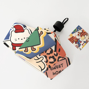 Cartoon Sun Umbrella Women's Automatic Small Sunscreen Umbrella Sunny and Rainy Dual-use Portable Lightweight UV-proof Black Rubber Sunshade