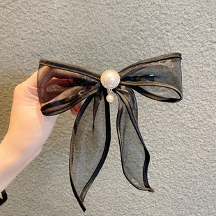 Organza bow hairpin Japanese and Korean style black back head spring clip fashion personality temperament all-match hair accessories